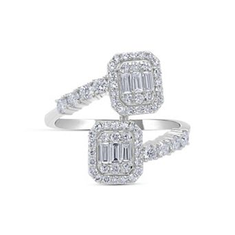 Heirloom Treasures Sterling Silver 1 Carat T.W. Double Baguette & Round Halo Lab-Grown Diamond Ring