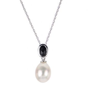 PearLustre by Imperial Sterling Silver Bezel-Set Black Onyx & Freshwater Cultured Pearl Pendant Necklace