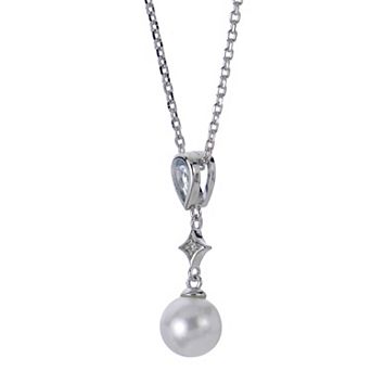 PearLustre by Imperial Sterling Silver Pear-Shape Aquamarine & Freshwater Cultured Pearl Pendant Necklace