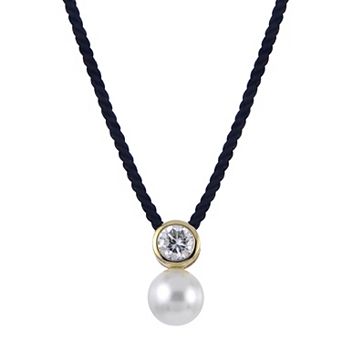 PearLustre by Imperial 14k Gold 1/4 Carat T.W. Lab-Grown Diamond & Freshwater Cultured Pearl Pendant Necklace