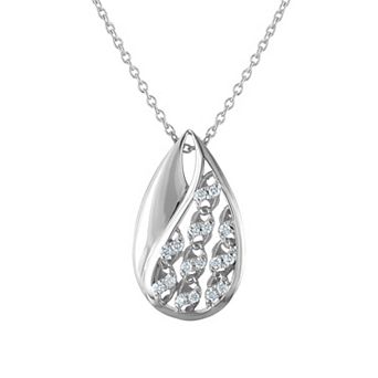 Heirloom Treasures Sterling Silver 1/6 Carat T.W. Lab-Grown Diamond Openwork Teardrop Pendant Necklace