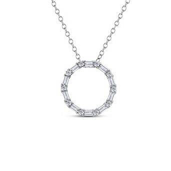 Heirloom Treasures Sterling Silver 1/4 Carat T.W. Lab-Grown Diamond Baguette & Round Open Circle Pendant Necklace