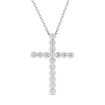 Heirloom Treasures Sterling Silver 1/6 Carat T.W. Lab-Grown Diamond Bezel-Set Cross Pendant Necklace