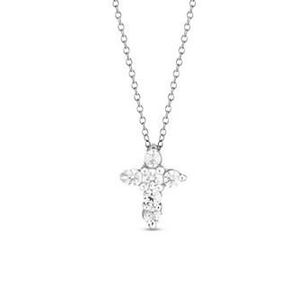 Heirloom Treasures Sterling Silver 1/10 Carat T.W. Lab-Grown Diamond Cluster Cross Pendant Necklace