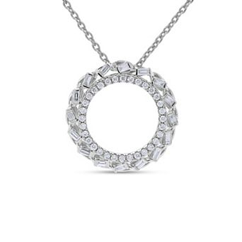 Heirloom Treasures Sterling Silver 1/4 Carat T.W. Lab-Grown Diamond Baguette & Round Open Circle Pendant Necklace