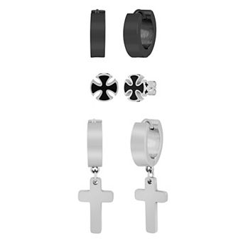 Steel Nation Men's Black Ion-Plated Stainless Steel Earring Set