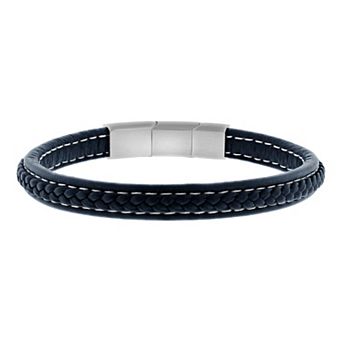 Steel Nation Men's Silver Tone Stainless Steel & Faux Leather Bracelet