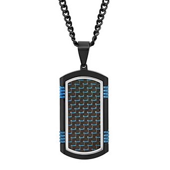 Steel Nation Men's Black Ion-Plated Stainless Steel Curb Chain Dog Tag Pendant Necklace