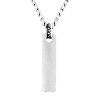 Steel Nation Men's Silver Tone Rope Chain Bar Pendant Necklace