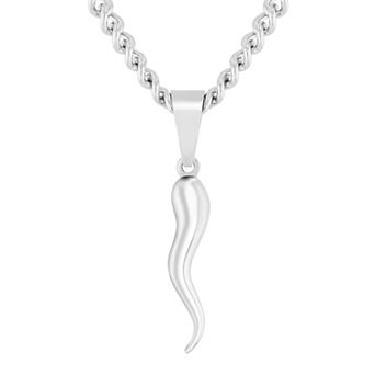 Steel Nation Men's Silver Tone Rope Chain Italian Horn Pendant Necklace