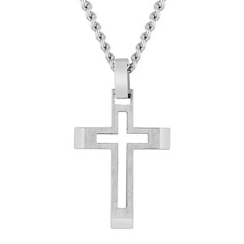 Steel Nation Men's Stainless Steel Open Cross Pendant Necklace