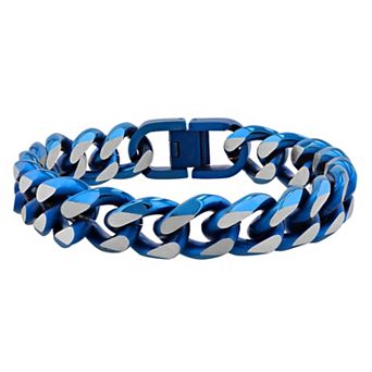 Steel Nation Men's Blue Ion-Plated Polished Stainless Steel Link Bracelet