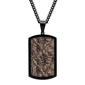 Steel Nation Men's Ion-Plated Stainless Steel Curb Chain Camo Dog Tag Pendant Necklace