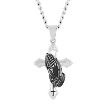 Steel Nation Men's Stainless Steel Prayer Hand Pendant Necklace