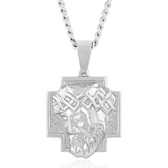 Steel Nation Men's Stainless Steel Jesus Christ Portrait Cross Pendant Necklace