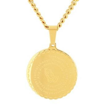 Steel Nation Men's Gold Tone Stainless Steel Rope Chain Lord's Prayer Medallion Pendant Necklace