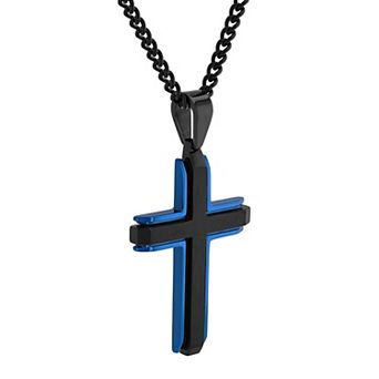 Steel Nation Men's Ion-Plated Stainless Steel Curb Chain Cross Pendant Necklace