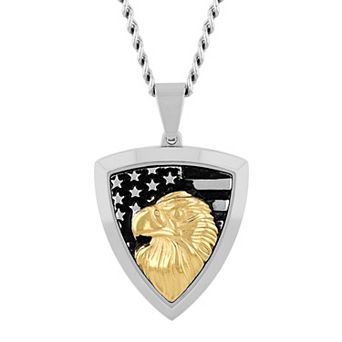 Steel Nation Men's Two Tone Stainless Steel Eagle Pendant Necklace