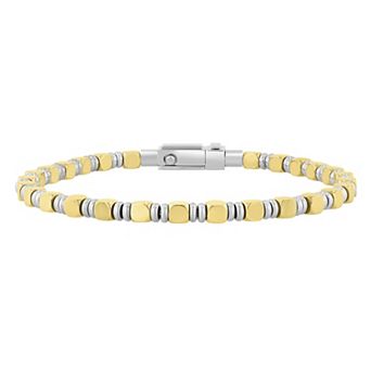 Steel Nation Men's Two-Tone Stainless Steel Cube Bead Bracelet