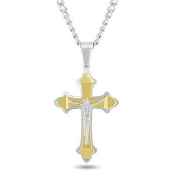 Steel Nation Men's Two Tone Crucifix Pendant Necklace