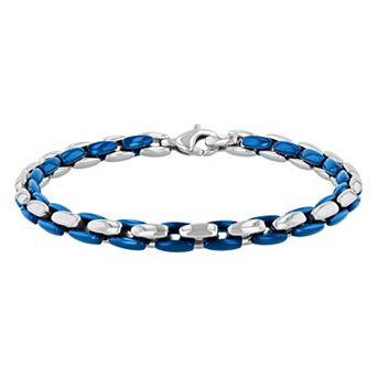 Steel Nation Men's Blue- and Silver-Tone Stainless Steel Link Bracelet