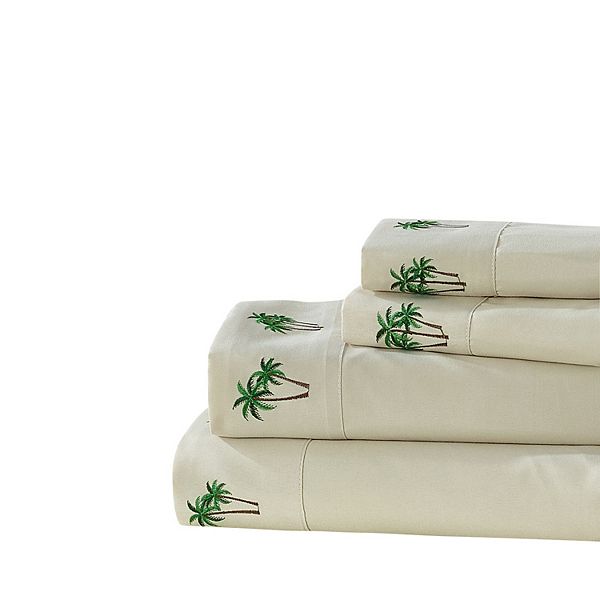 Harper Loft Palm Tree Embroidered 4 pc Sheet Set