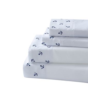 Harper Loft Anchors Embroidered 4 pc Sheet Set