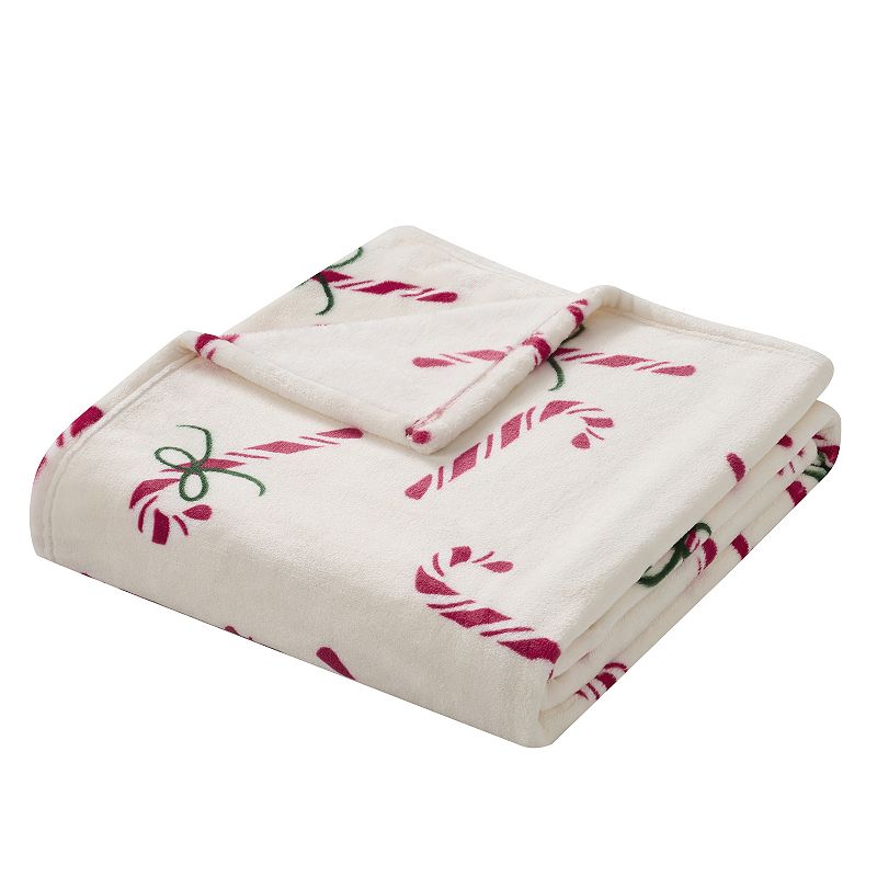 Hallmark Santa Printed Plush Throw, 50" x 70" - Candy Canes