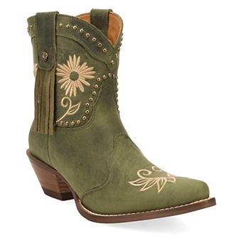Dingo Country Cute Women's Leather Bootie with Block Heel and Floral Design