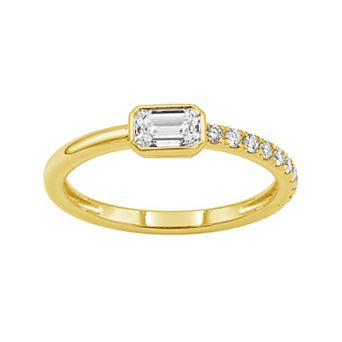 Jewelexcess Sterling Silver 1/2 Carat T.W. Emerald-Cut Bezel-Set Lab-Grown Diamond Pavé Ring