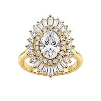 Jewelexcess 14k Gold Over Silver 3 Carat T.W. Oval Lab-Grown Diamond Baguette & Round Double Halo Ring