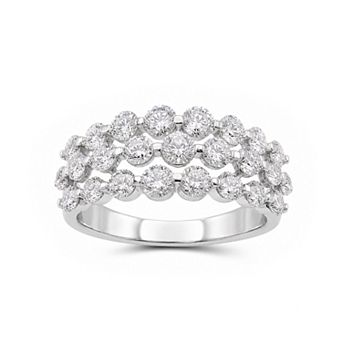 Jewelexcess Sterling Silver 2 Carat T.W. Three-Row Lab-Grown Diamond Band Ring