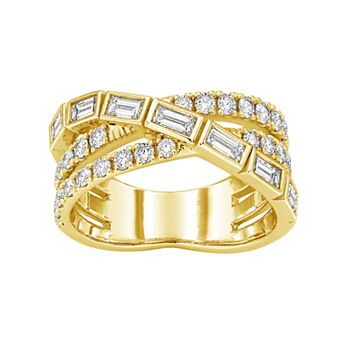 Jewelexcess Sterling Silver 2 Carat T.W. Bezel-Set Baguette & Pavé Lab-Grown Diamond Crisscross Ring