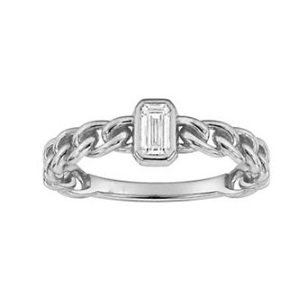 Jewelexcess Sterling Silver 1/4 Carat T.W. Emerald-Cut Bezel-Set Lab-Grown Diamond Chain Link Ring
