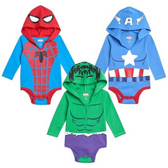Marvel Avengers 3-Pack Cosplay Long Sleeve Hooded Bodysuits