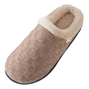 Women’s Woven Knit Fleece Clog Slippers, Cozy Plush Faux Fur Lined Memory Foam House Shoes