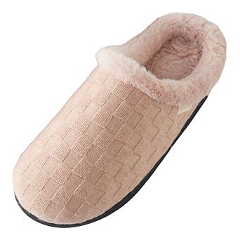 Women’s Woven Knit Fleece Clog Slippers, Cozy Plush Faux Fur Lined Memory Foam House Shoes
