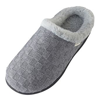 Women’s Woven Knit Fleece Clog Slippers, Cozy Plush Faux Fur Lined Memory Foam House Shoes