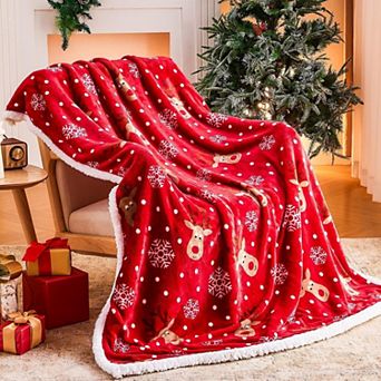 Fieldview Christmas Throw Blanket 50x60 Inch Soft Sherpa Fleece Reindeer Snowflake Holiday Bed