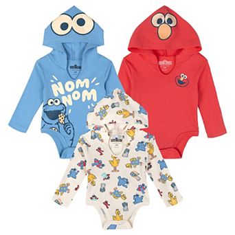 Sesame Street Cosplay 3-Pack Hooded Bodysuits