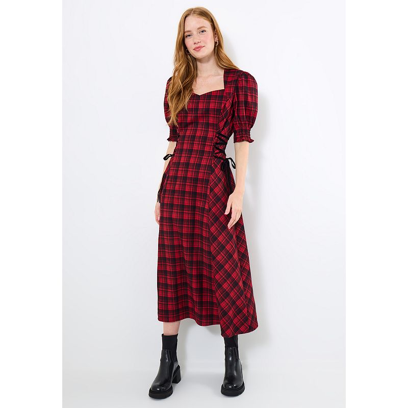 Joe Browns Women's Plus Size Tartan Plaid Lace-Up Midi Dress