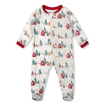 Baby Unisex Organic Cotton Footed Zip Front One Piece Christmas Print Pajama
