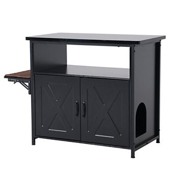 SUNSITT 40-50 Gallon Fish Tank Stand with Hidden Cat Litter Box Cabinet and Cat Perch
