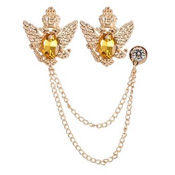 2 pc Vintage Crown Hanging Chain Brooch Pins Animal Gem Chain