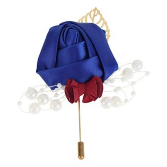 Versatile Satin Rose Boutonniere Faux Pearl Lapel Brooch Pin 1 pc