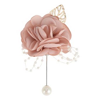 Modern Fabric Flower Boutonniere Metal Leaf Lapel Brooch Pin 1 pc