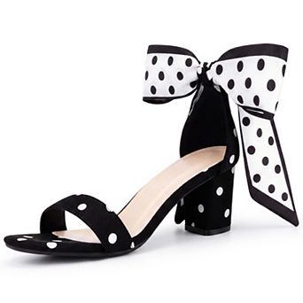 Women's Polka Dot Bow Ankle Strap Block Heel Sandals