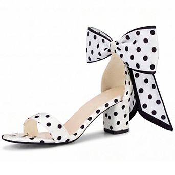 Women's Polka Dot Bow Ankle Strap Block Heel Sandals