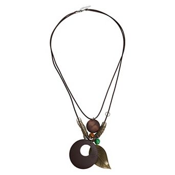 Long Pendant Bohemian Necklace 12.2" to 15.7" Brown 1 pc