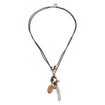 Versatile Long Pendant Bohemian Necklace 12.2" to 15.7" Brown 1 pc